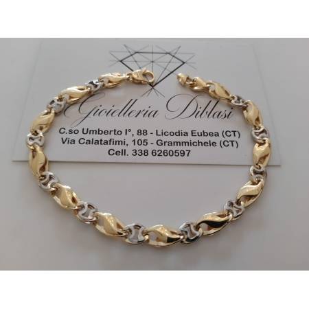 BRACCIALE ORO 18 Karati 750/1000 Uomo Donna Bicolore GIALLO E BIANCO Maglia
