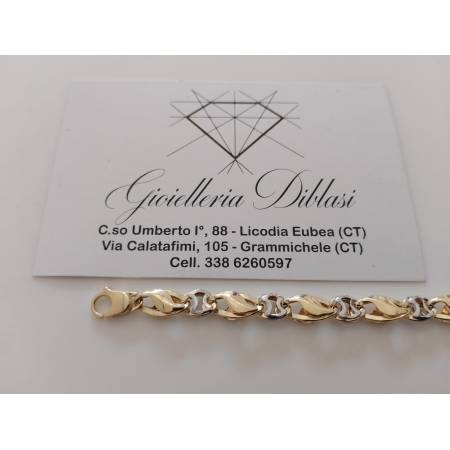 BRACCIALE ORO 18 Karati 750/1000 Uomo Donna Bicolore GIALLO E BIANCO Maglia