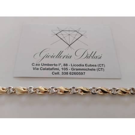 BRACCIALE ORO 18 Karati 750/1000 Uomo Donna Bicolore GIALLO E BIANCO Maglia