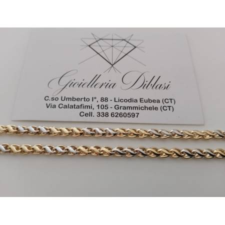 COLLANA GIROCOLLO Uomo Donna ORO GIALLO BIANCO 18 KT 750% Maglia Bicolor Collier