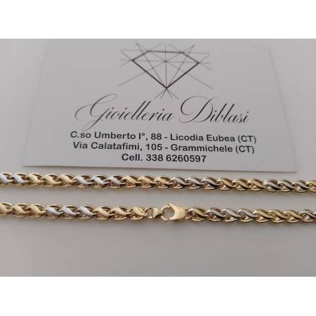 COLLANA GIROCOLLO Uomo Donna ORO GIALLO BIANCO 18 KT 750% Maglia Bicolor Collier