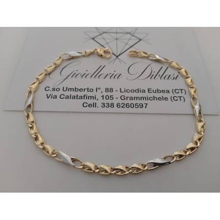 BRACCIALE In ORO 18 KARATI 750% Maglia Bicolore GIALLO BIANCO Uomo Donna Unisex