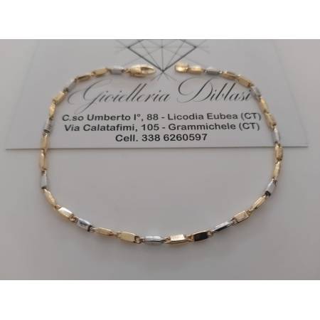 BRACCIALE ORO 18 Karati 750% Uomo Donna Bicolore GIALLO BIANCO Maglia Tubolare