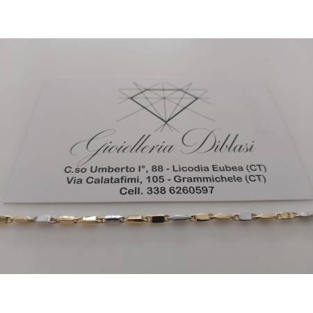 BRACCIALE ORO 18 Karati 750% Uomo Donna Bicolore GIALLO BIANCO Maglia Tubolare