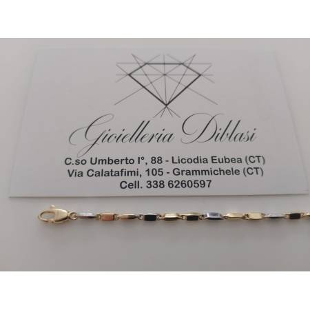 BRACCIALE ORO 18 Karati 750% Uomo Donna Bicolore GIALLO BIANCO Maglia Tubolare