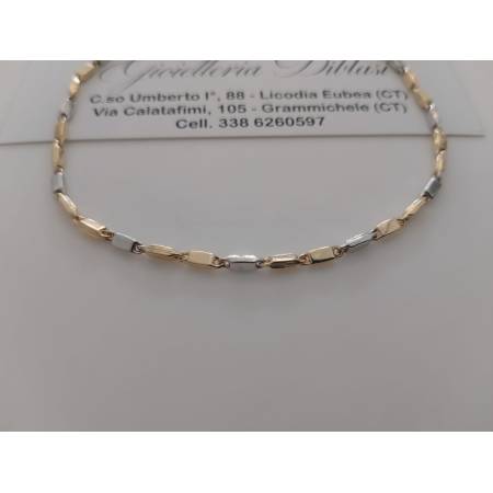 BRACCIALE ORO 18 Karati 750% Uomo Donna Bicolore GIALLO BIANCO Maglia Tubolare