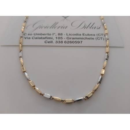 COLLANA Uomo Donna Unisex ORO Bicolore GIALLO BIANCO 18 Kt 750 Girocollo Collier