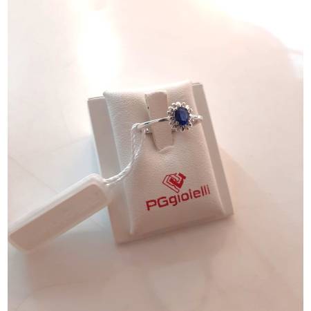 ANELLO SOLITARIO Con ZAFFIRO Blu E Diamanti PG GIOIELLI Oro Bianco 18 Karati 750