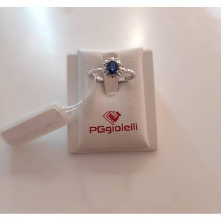 ANELLO SOLITARIO Con ZAFFIRO Blu E Diamanti PG GIOIELLI Oro Bianco 18 Karati 750