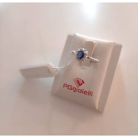ANELLO SOLITARIO Con ZAFFIRO Blu E Diamanti PG GIOIELLI Oro Bianco 18 Karati 750