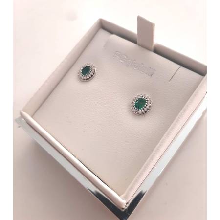 ORECCHINI Con SMERALDO E DIAMANTI PG GIOIELLI In ORO BIANCO 18 karati 750% Ovale