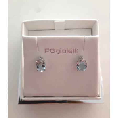 ORECCHINI Con ACQUAMARINA E DIAMANTI PG GIOIELLI ORO BIANCO 18 karati 750% Ovale