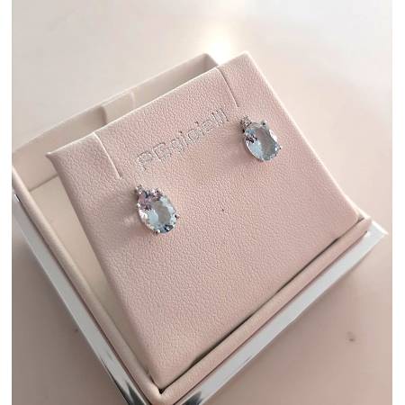 ORECCHINI Con ACQUAMARINA E DIAMANTI PG GIOIELLI ORO BIANCO 18 karati 750% Ovale