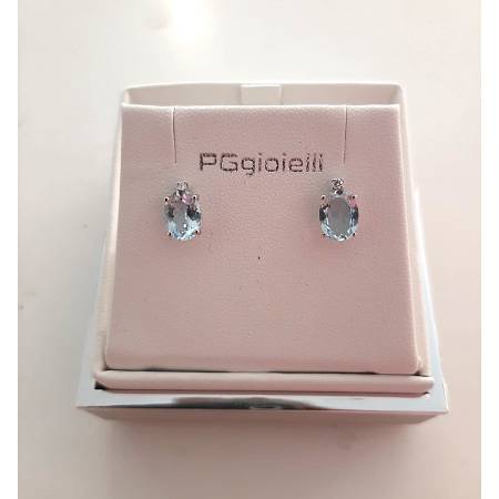 ORECCHINI Con ACQUAMARINA E DIAMANTI PG GIOIELLI ORO BIANCO 18 karati 750% Ovale