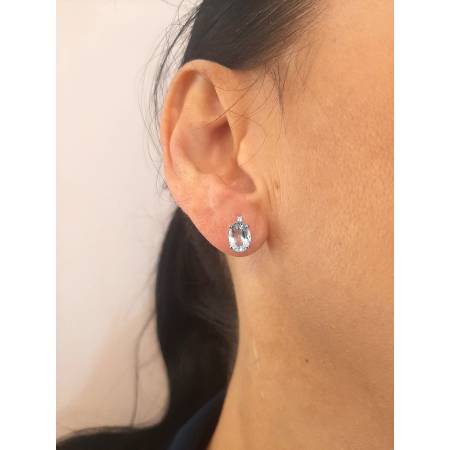 ORECCHINI Con ACQUAMARINA E DIAMANTI PG GIOIELLI ORO BIANCO 18 karati 750% Ovale