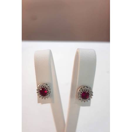 ORECCHINI Con RUBINI E DIAMANTI PG GIOIELLI ORO BIANCO 18 karati 750 Ovale Donna