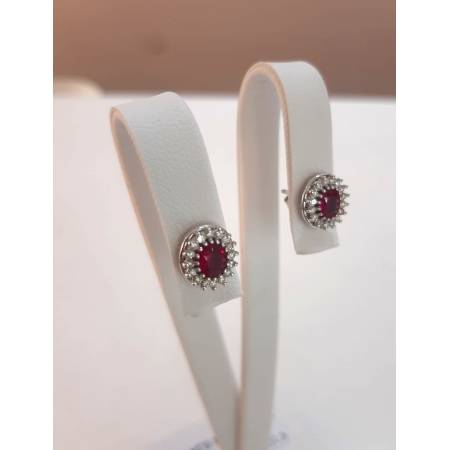 ORECCHINI Con RUBINI E DIAMANTI PG GIOIELLI ORO BIANCO 18 karati 750 Ovale Donna