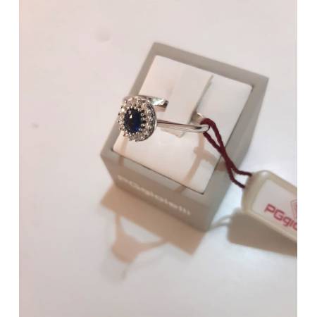 ANELLO Solitario CON ZAFFIRO E DIAMANTI In ORO BIANCO 18 Karati 750% PGgioielli
