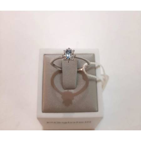 ANELLO PG GIOIELLI Solitario ACQUAMARINA E DIAMANTI Oro Bianco 18 Kt 750% Ovale