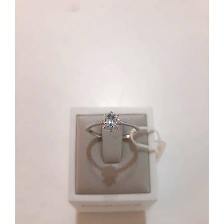 ANELLO PG GIOIELLI Solitario ACQUAMARINA E DIAMANTI Oro Bianco 18 Kt 750% Ovale