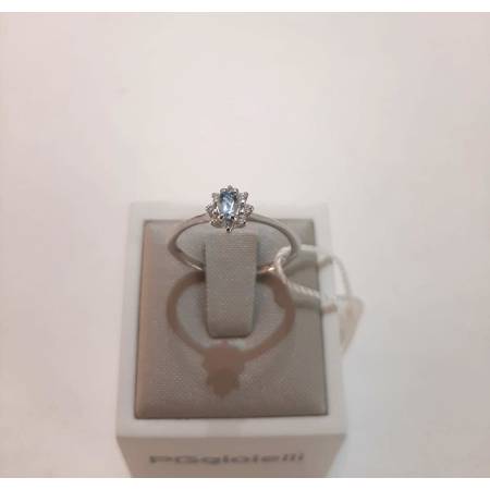 ANELLO PG GIOIELLI Solitario ACQUAMARINA E DIAMANTI Oro Bianco 18 Kt 750% Ovale