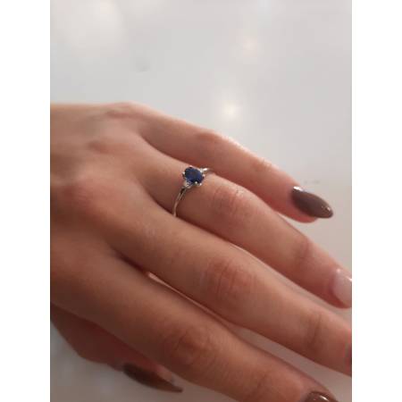 ANELLO SOLITARIO Con ZAFFIRO Blu E Diamanti PG GIOIELLI Oro Bianco 18 Karati 750