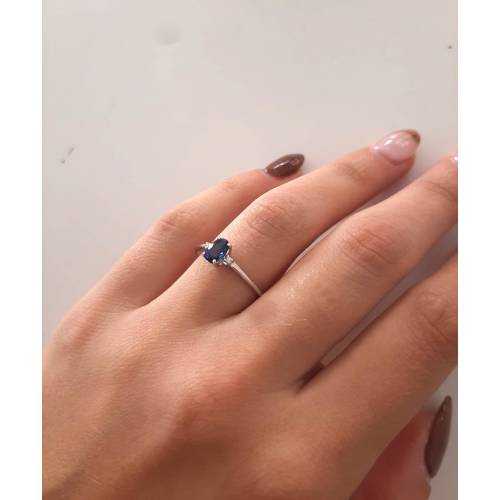 ANELLO SOLITARIO Con ZAFFIRO Blu E...