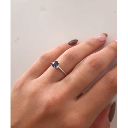 ANELLO SOLITARIO Con ZAFFIRO Blu E Diamanti PG GIOIELLI Oro Bianco 18 Karati 750