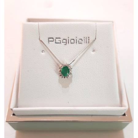 COLLANA Con SMERALDO E DIAMANTI PG GIOIELLI Oro Bianco 18 Karati 750% Punto Luce