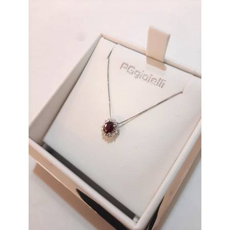 COLLANA Con RUBINO E DIAMANTI PG GIOIELLI Oro Bianco 18 Karati 750% Punto Luce