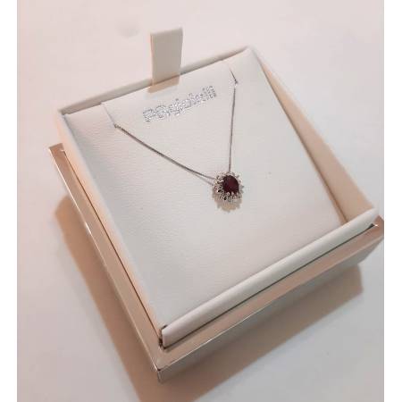 COLLANA Con RUBINO E DIAMANTI PG GIOIELLI Oro Bianco 18 Karati 750% Punto Luce