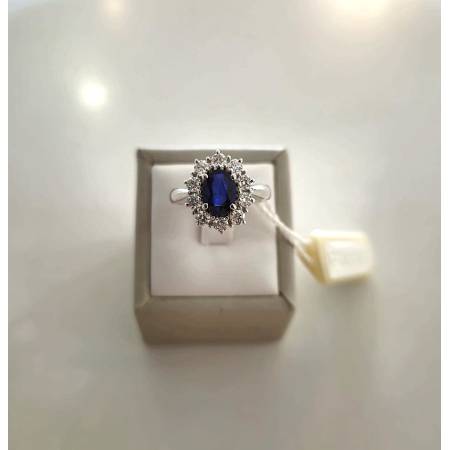 ANELLO ZAFFIRO Con Diamanti PG GIOIELLI ORO BIANCO 18 KARATI 750/1000 Solitario