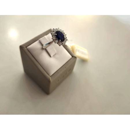 ANELLO ZAFFIRO Con Diamanti PG GIOIELLI ORO BIANCO 18 KARATI 750/1000 Solitario