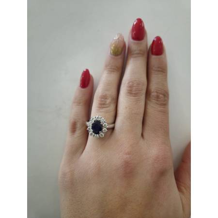 ANELLO ZAFFIRO Con Diamanti PG GIOIELLI ORO BIANCO 18 KARATI 750/1000 Solitario