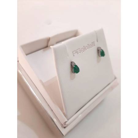 ORECCHINI PG GIOIELLI SMERALDO Forma A Goccia Con DIAMANTI Oro Bianco 18 Kt 750%