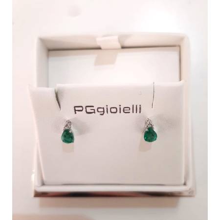 ORECCHINI PG GIOIELLI SMERALDO Forma A Goccia Con DIAMANTI Oro Bianco 18 Kt 750%