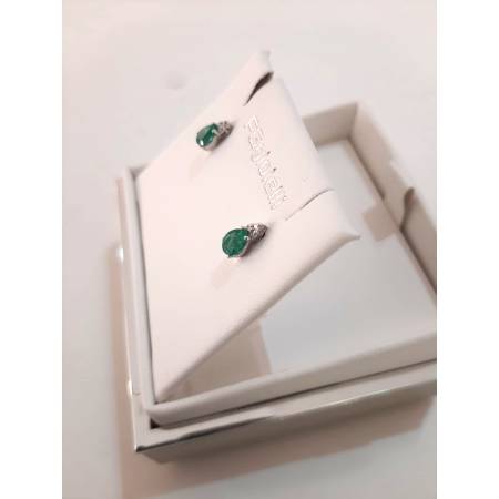 ORECCHINI PG GIOIELLI SMERALDO Forma A Goccia Con DIAMANTI Oro Bianco 18 Kt 750%