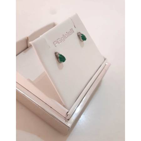 ORECCHINI PG GIOIELLI SMERALDO Forma A Goccia Con DIAMANTI Oro Bianco 18 Kt 750%