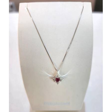 COLLANA RUBINO E DIAMANTI Pg Gioielli Oro Bianco 18 Karati 750% Catena Veneziana