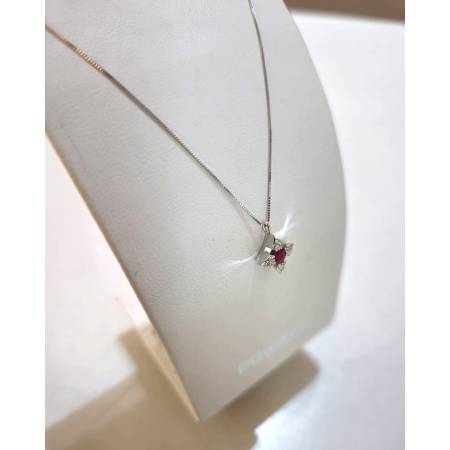 COLLANA RUBINO E DIAMANTI Pg Gioielli Oro Bianco 18 Karati 750% Catena Veneziana