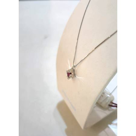 COLLANA RUBINO E DIAMANTI Pg Gioielli Oro Bianco 18 Karati 750% Catena Veneziana