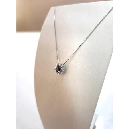 COLLANA ZAFFIRO Blu Forma Ovale E DIAMANTI Oro Bianco 18 Karati 750% PG GIOIELLI
