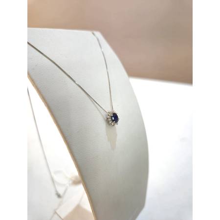 COLLANA ZAFFIRO Blu Forma Ovale E DIAMANTI Oro Bianco 18 Karati 750% PG GIOIELLI
