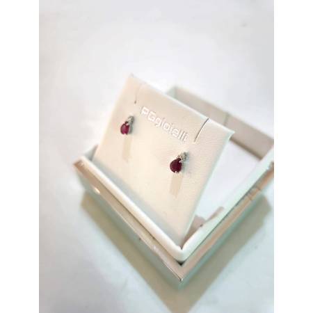 ORECCHINI PG GIOIELLI RUBINO Forma A Goccia E DIAMANTI Oro Bianco 18 Karati 750%