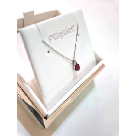 COLLANA RUBINO E DIAMANTI Pg Gioielli Oro Bianco 18 Karati 750% Catena Veneziana