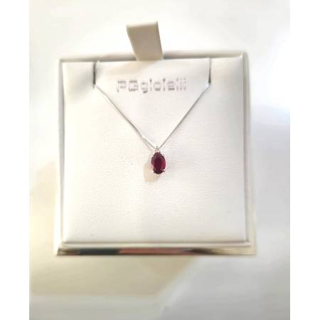 COLLANA RUBINO E DIAMANTI Pg Gioielli Oro Bianco 18 Karati 750% Catena Veneziana
