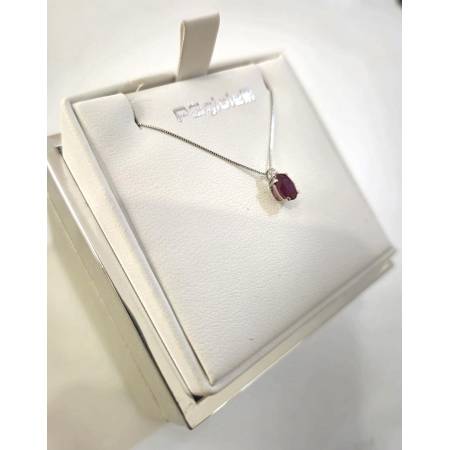 COLLANA RUBINO E DIAMANTI Pg Gioielli Oro Bianco 18 Karati 750% Catena Veneziana