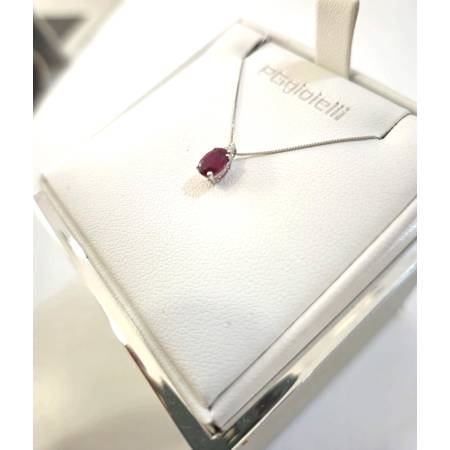 COLLANA RUBINO E DIAMANTI Pg Gioielli Oro Bianco 18 Karati 750% Catena Veneziana