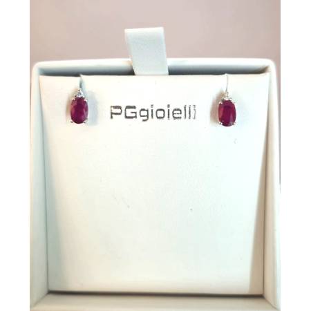 ORECCHINI PG GIOIELLI RUBINO Forma Ovale E DIAMANTI In Oro Bianco 18 Karati 750%