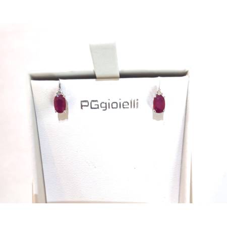 ORECCHINI PG GIOIELLI RUBINO Forma Ovale E DIAMANTI In Oro Bianco 18 Karati 750%